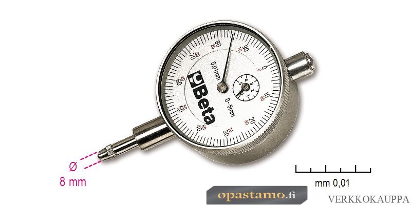 BETA 1662/2 mittakello, lukema 0,01mm. Mitta-alueelle 0÷10mm