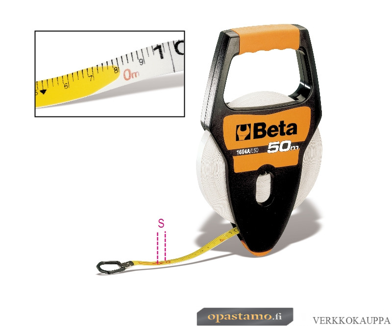 BETA 1694A/L50 Mittakela kahvalla, ABS-kuoret, PVC-päällysteinen lasikuitunauha, tarkkuusluokka III, 50m/13mm