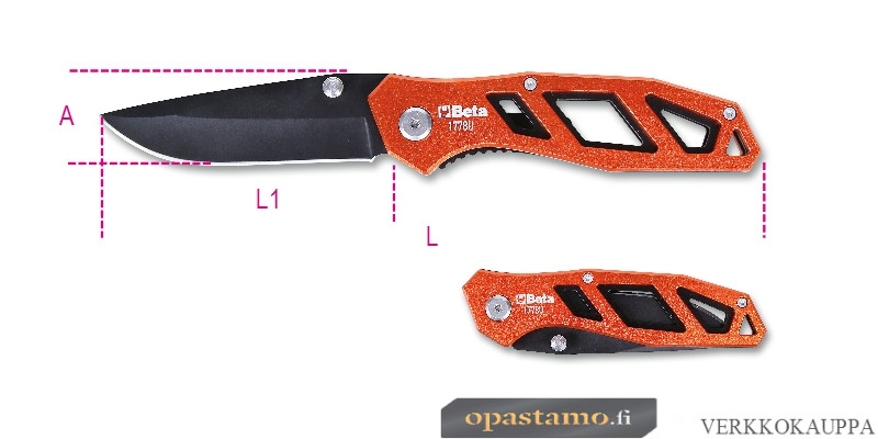 BETA 1778U Foldaway knife, hardened steel blade • in case.