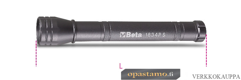 BETA 1834PS Erittäin kirkas LED-taskulamppu, valmistettu tukevasta anodisoidusta alumiinista, jopa 300 lumenia. Paristot, 2 kpl AAA. Kesto 9/29h yhdellä latauksella