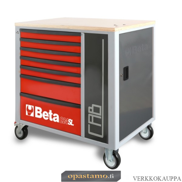 BETA C24SL-CAB/R liikuteltava työkaluluvaunu 7:llä laatikolla ja sivukaapilla, punainen