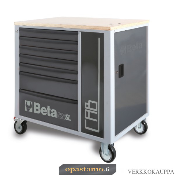 BETA C24SL-CAB/G liikuteltava työkaluluvaunu 7:llä laatikolla ja sivukaapilla, harmaa