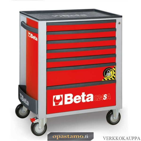BETA C24SA/7-R liikuteltava työkaluvaunu 7:llä laatikolla, ANTI-TILT, punainen