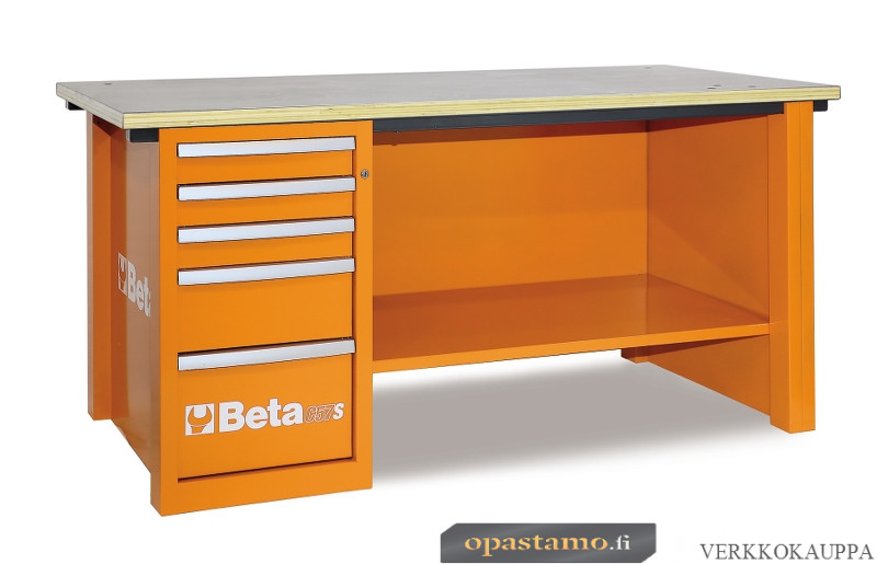 BETA C57S/D-O MASTERCARGO työpöytä laatikostolla, laatikot 588x367mm keskuslukituksella ja kuulalaakeroiduilla liukukiskoilla, korkeudet 90, 180 ja 280mm. Reitys valmiina ruuvipenkille. Laminaattikansi 1900x790mm. Oranssi