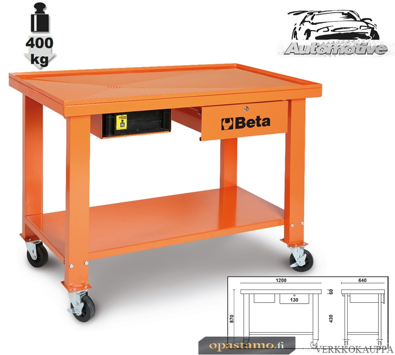BETA CB52-O korjaamon työpöytä nesteen talteenottojärjestelmällä, liikuteltava, pyörillä. Kantavuus 400kg