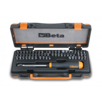 BETA 861/C61P salkussa BITS-palat PH, PZ, taltta, Torx®, Torx® Tamper, Tri-Wing®, Torq-Set® ja Spanner. 61-osaa, sekä talttameisseli pikalukituksella ja magneettipäällä