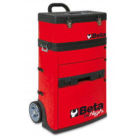 BETA C41H-R kaksimoduulinen trolli työkaluvaunu kolmella vetolaatikolla, intekroidulla järjestelijällä ja irotettavalla ylä pakilla, metallia, lukittavissa, punainen RAL 3000