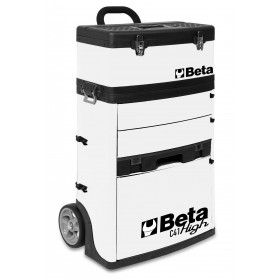 BETA C41H-W kaksimoduulinen trolli työkaluvaunu kolmella vetolaatikolla, intekroidulla järjestelijällä ja irotettavalla ylä pakilla, metallia, lukittavissa, valkoinen RAL 9016