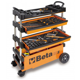 BETA C27S-O kokoontaitettava teräsrunkoinen työkaluvaunu keskuslukituksella, helposti kuljetettava, paino tyhjänä vain 20kg, Väri oranssi