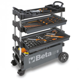 BETA C27S-G kokoontaitettava teräsrunkoinen työkaluvaunu keskuslukituksella, helposti kuljetettava, paino tyhjänä vain 20kg, Väri harmaa