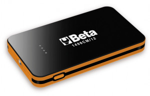 BETA 1498CM/12 startteri moottoripyörien apukäynnistykseen 400A, USB ja muut tarvikkeet laukussa. Laitteen mitat 130x50x15 mm