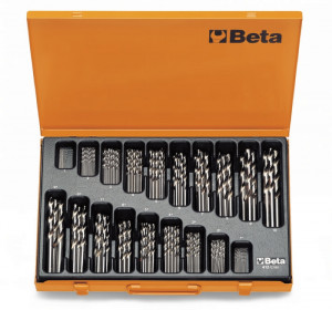 BETA 412/C150 metallisalkussa pikateräsporat 150 kpl, HSS, tuote 412, koot 20 kpl Ø 3mm, 10kpl Ø 1-1,5-2-2,5-3-3,5 4-4,5-5mm. ja 5kpl Ø 5,5-6-6,5-7-7,5 8-8,5-9-9,5-10mm