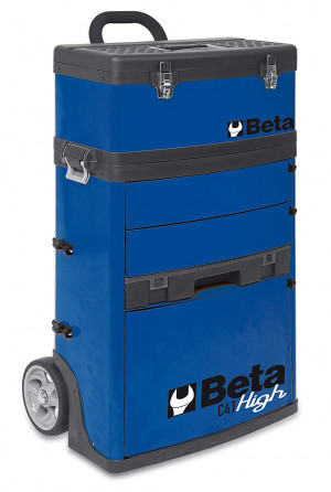 BETA C41H-B kaksimoduulinen trolli työkaluvaunu kolmella vetolaatikolla, intekroidulla järjestelijällä ja irotettavalla ylä pakilla, metallia, lukittavissa, sininen RAL 5002