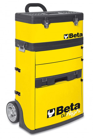 BETA C41H-Y kaksimoduulinen trolli työkaluvaunu kolmella vetolaatikolla, intekroidulla järjestelijällä ja irotettavalla ylä pakilla, metallia, lukittavissa, keltainen RAL 1023