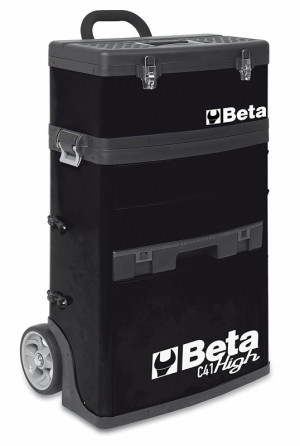 BETA C41H-N kaksimoduulinen trolli työkaluvaunu kolmella vetolaatikolla, intekroidulla järjestelijällä ja irotettavalla ylä pakilla, metallia, lukittavissa, musta RAL 9005