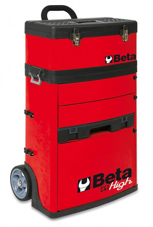 BETA C41H-R kaksimoduulinen trolli työkaluvaunu kolmella vetolaatikolla, intekroidulla järjestelijällä ja irotettavalla ylä pakilla, metallia, lukittavissa, punainen RAL 3000