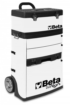 BETA C41H-W kaksimoduulinen trolli työkaluvaunu kolmella vetolaatikolla, intekroidulla järjestelijällä ja irotettavalla ylä pakilla, metallia, lukittavissa, valkoinen RAL 9016