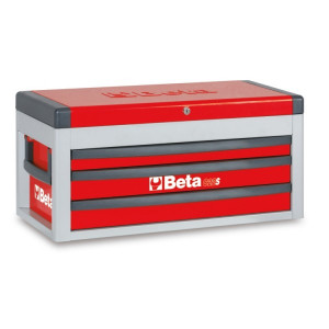 BETA C22S-R siirreltävä työkaluarkku avattavalla kannella ja 3:lla laatikolla, punainen