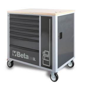 BETA C24SL-CAB/G liikuteltava työkaluluvaunu 7:llä laatikolla ja sivukaapilla, harmaa