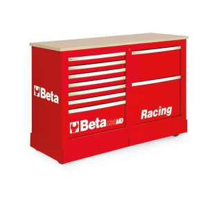 BETA C39MD-R liikuteltava työkaluvaunu 7:llä laatikolla ja työtasolla, punainen