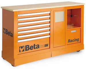 BETA C39SM-O liikuteltava työkaluvaunu paperirullatelineellä ja roskakorilla, oranssi