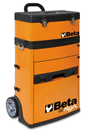 BETA C41H-O kaksimoduulinen trolli työkaluvaunu kolmella vetolaatikolla, intekroidulla järjestelijällä ja irotettavalla ylä pakilla, metallia, lukittavissa, oranssi