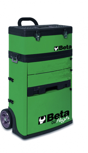 BETA C41H-V kaksimoduulinen trolli työkaluvaunu kolmella vetolaatikolla, intekroidulla järjestelijällä ja irotettavalla ylä pakilla, metallia, lukittavissa, vihreä RAL 6016