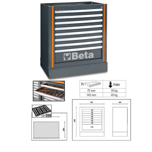 BETA C55M8 työtason alle kiinteästi sijoitettava elementti 8:lla laatikolla c55-sarjan kalusteyhdistelmiin